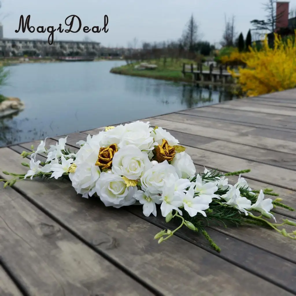 MagiDeal 12pcs/Set Wedding Car Decorations Kit DIY Artificial Silk Flower Ribbon Bows Car Roof Door Mirror Wedding Supplier