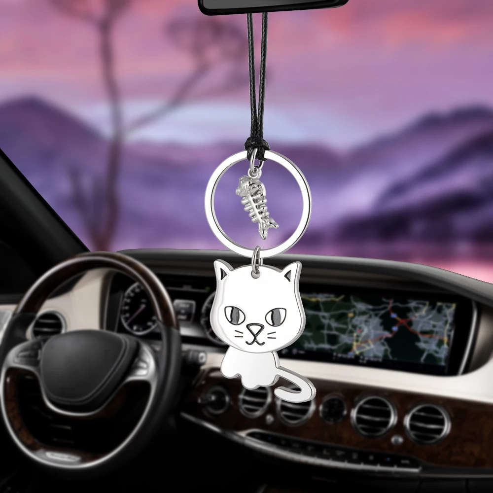 

Car Pendant Fashion Ornaments Cats Love Fish Bone Charms Rearview Mirror Decoration Hanging Auto Decor Cars Accessories Styling