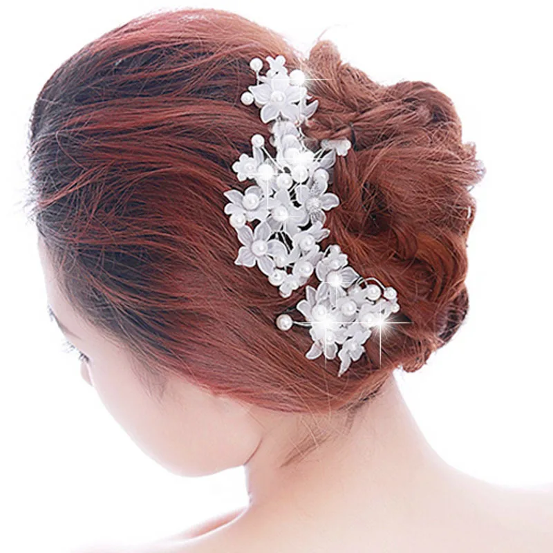 Faroonee Свадебные украшения для головы имитация жемчуга Аксессуары для волос для невесты Хрустальная корона Цветочные Элегантные волосы заколка с украшениями - Цвет: C-2