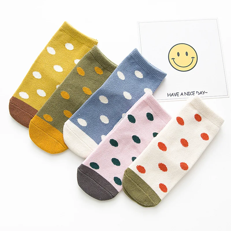 5 пар/лот, носки в горошек для мальчиков милые осенне-зимние носки для девочек короткие детские короткие носки для малышей - Цвет: 4