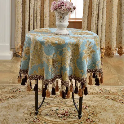  Round Square blue chenille tablecloths table Table dinner cover mat Europe beauty yarn dye flower p