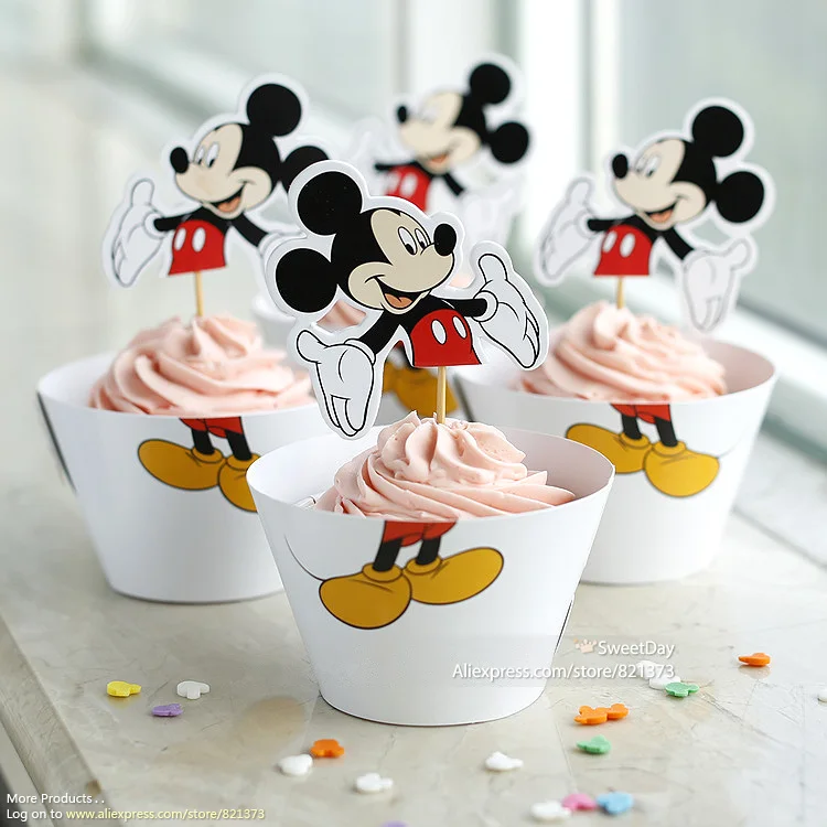 

Free Shipping Mickey Mouse cupcake wrappers toppers cake cups picks boy birthday party decorations supplies baby shower favors