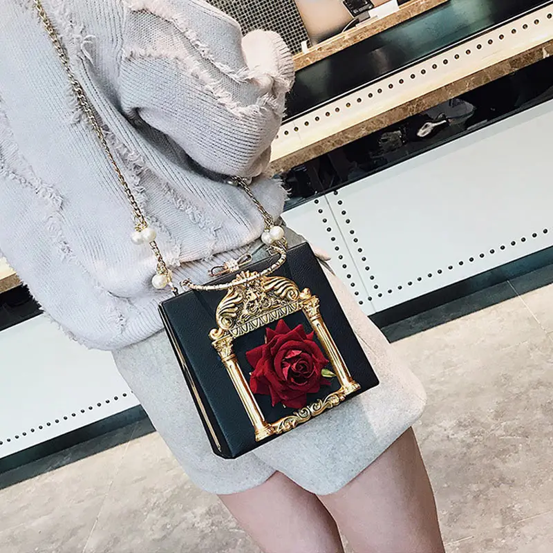 Women Shoulder Bag Rose Detachable Metal Chain Crossbody Bag Handbag for Shopping New