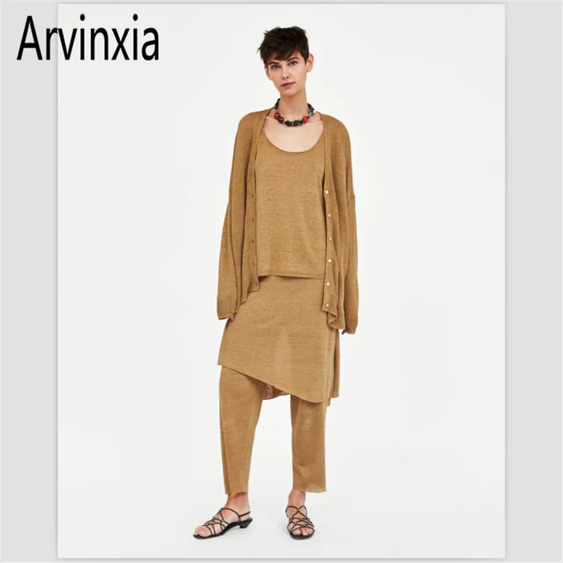Arvinxia ZA летние хлопковые льняные однотонные женские брюки удобные трикотажные с