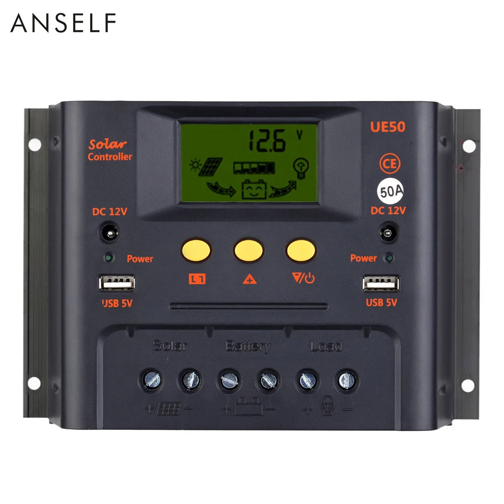 

50A 12V/24V PWM Regulador Solar Charge Controller LCD Display Auto Regulator Battery System Lighting Temperature Compensation