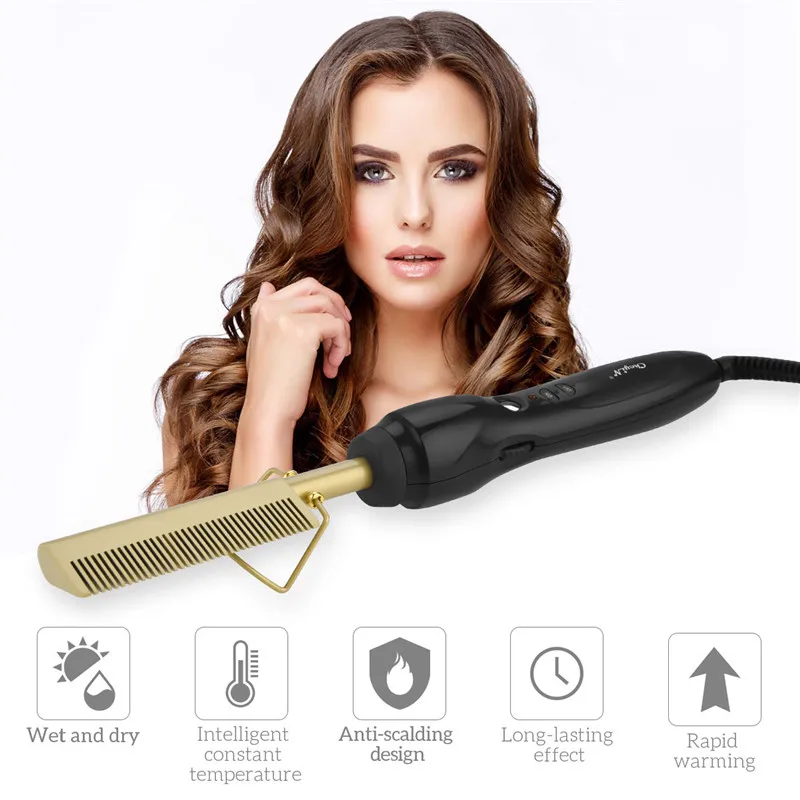 

CekyiN 2 in 1 High Heat Press Comb Hair Straighterner and Hair Curler Professional Comb Hair Straightening Curling Styling Tools
