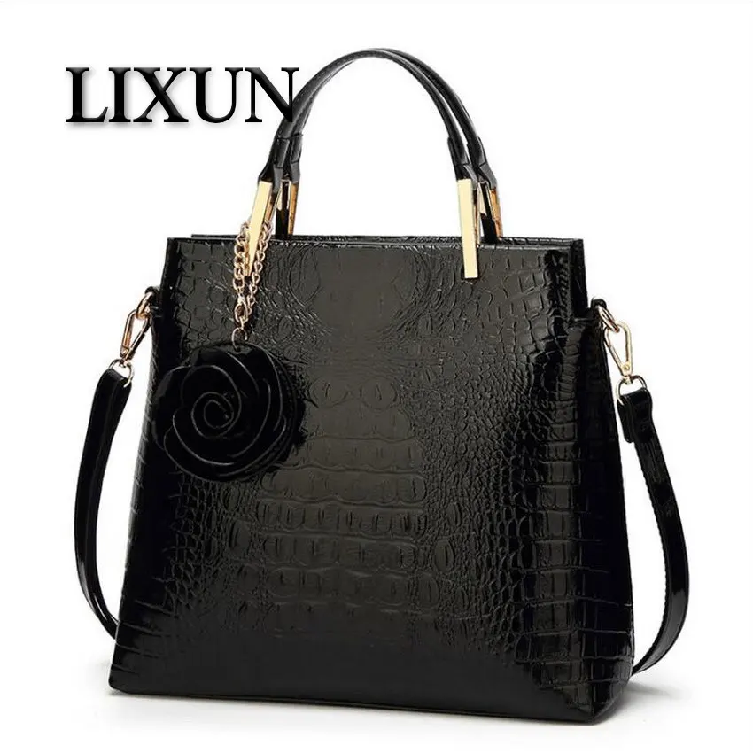 

LIXUN Luxury Rose Patent Leather For Women Bag Top-handle Handbags Ladies Shoulder Bags Girls Tote Messenger Bags Bolsa Feminina