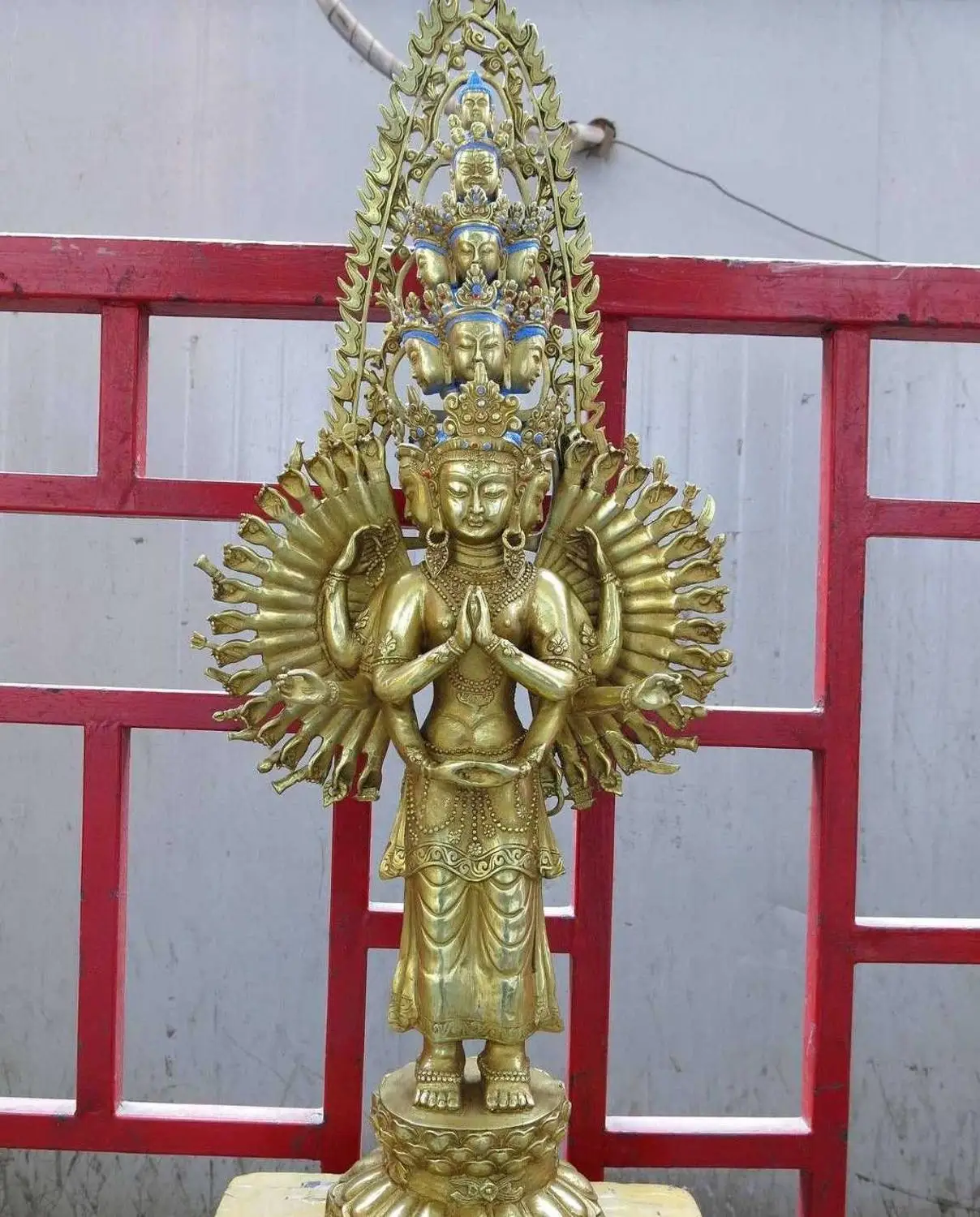 

36" China bronze gild buddhism 11 face Thousand-Hand Kwan-yin sculpture Statue
