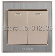 

free shipping Stainless drawbench wall switch two on double control wall switch champagne gold color mcosu