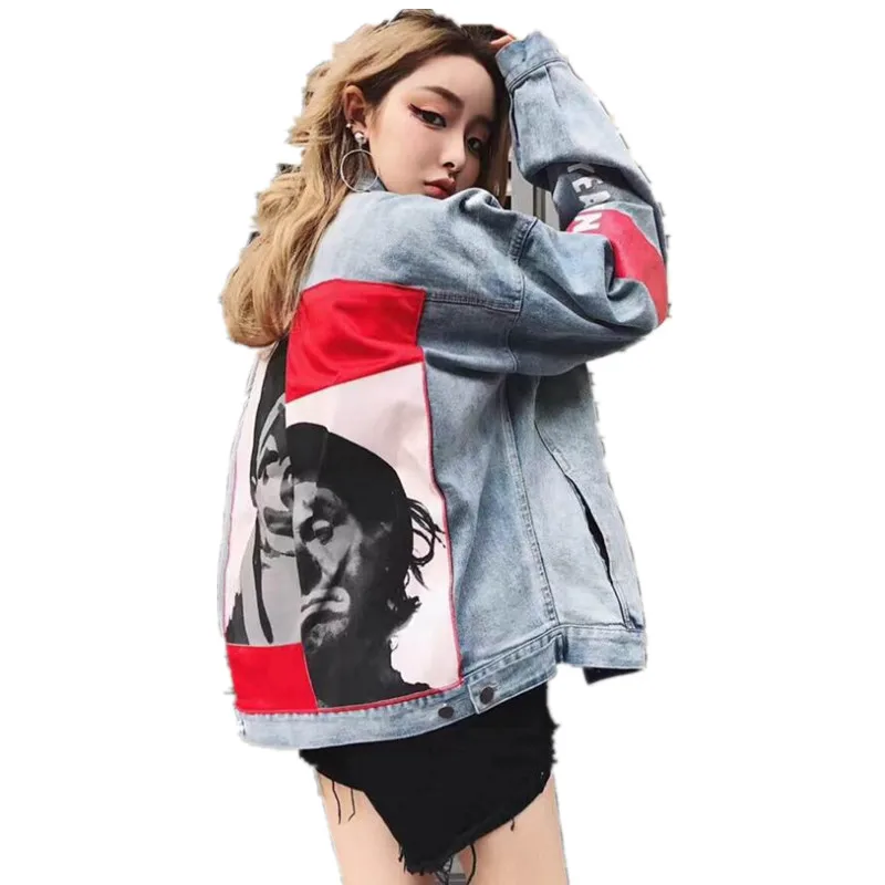 

Autumn Denim Jacket Women New Fashion Loose Streetwear Printed cowboy jackets men and women lovers Cowboy Jackets Coats k268