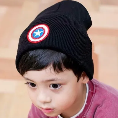 Шапки для малышей с изображением Капитана Америки, вязаные теплые детские кепки, шапки для маленьких мальчиков и девочек, шапочки для малышей, шапочки для малышей, реквизит для фотосессии