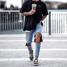 2019 новые джинсы скинни мужские уличная одежда Destroyed Ripped Jeans Punk Брюки Homme Хип-Хоп Джин