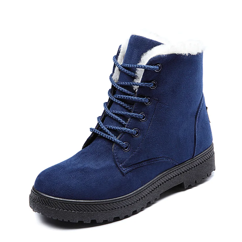 ZYYZYM/женские ботинки; коллекция года; модные плюшевые теплые зимние женские Ботильоны на каблуке со шнуровкой; зимняя обувь; Mujer Botas Zapatos De Mujer - Цвет: Синий