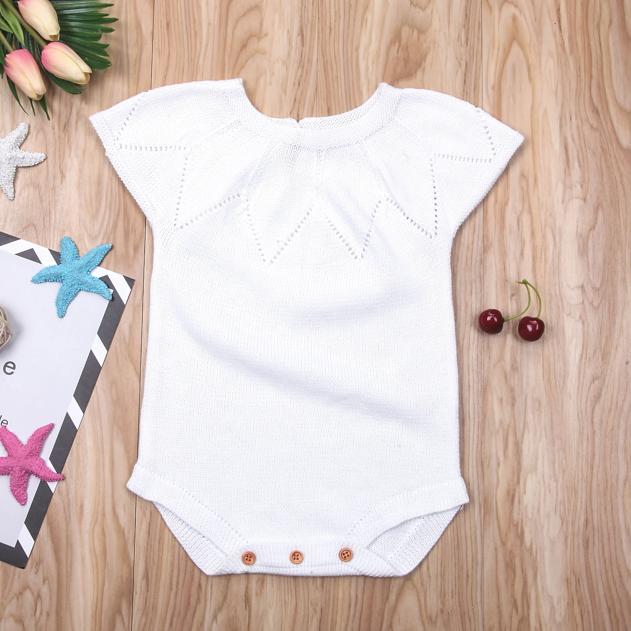 

Newborn Kid Baby Boy Girls Knitting Wool Rompers Jumpsuit Short Sleeve Solid White Gray Spring Autumn Summer Outfit Clothes