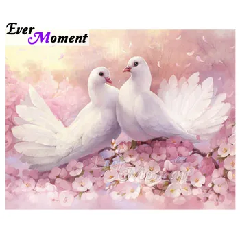 

Ever Moment Diamond Painting Handmade Full Square Drill Pigeon Pink Flower Picture Of Rhinestone Decor Diamond Embroidery 3F890