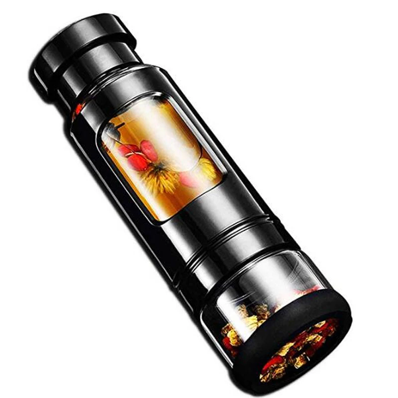

4 Colors Glass Water Bottle with Tea Infuser Water Tea Bottle Heat-resisting Portable Travel Bottle
