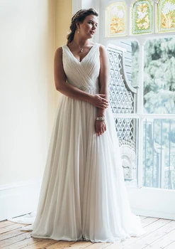 

Elegant V-neck Chiffon Wedding Dresses Turkey 2019 Custom Made Bridal Dress Wedding Gown with Belt vestidos de noiva Plus size