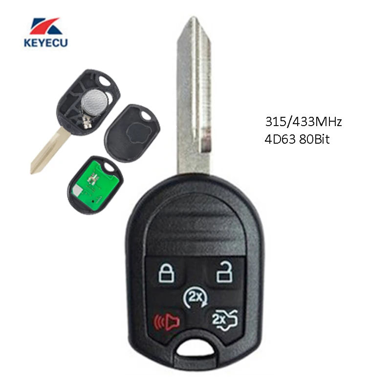 KEYECU Replacement Remote Key Head 315 / 433MHz 4D63 80 Bit 5 Button