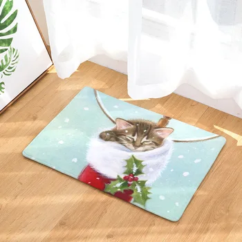 

CAMMITEVER Christmas Socks Cute Cat Winter Festival Carpet No Sliding Kitchen Carpet for Home Living Room Floor Mat Drop Order