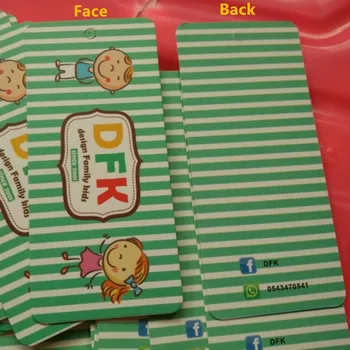 

8000 pcs , 4 * 9 cm Custom 400gsm Coated paper price tags print green stripe swing tag