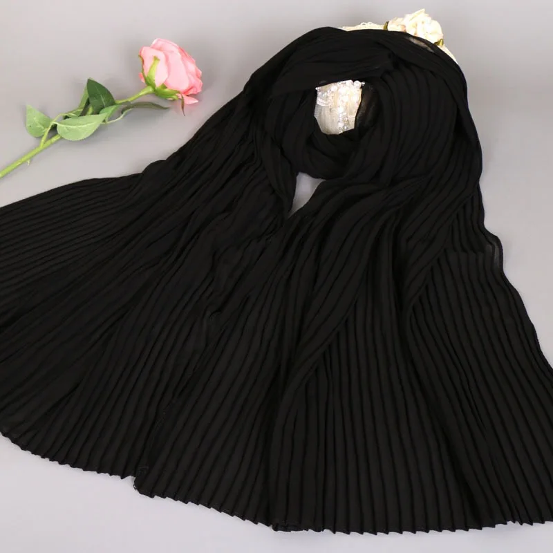 Мода Pleat шифон пузырь морщин хиджаб длинные Размеры пашмины мусульманский Шарфы для женщин шарф в полоску Быстрая - Цвет: color 9