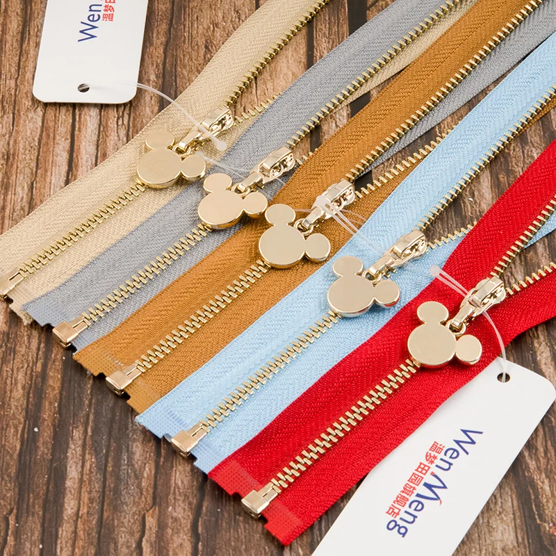 

3# Long Metal Zipper Open End 40cm 70cm for Jacket Skirt Decorative Puller Bear Head Sewing Tailoring Accessories