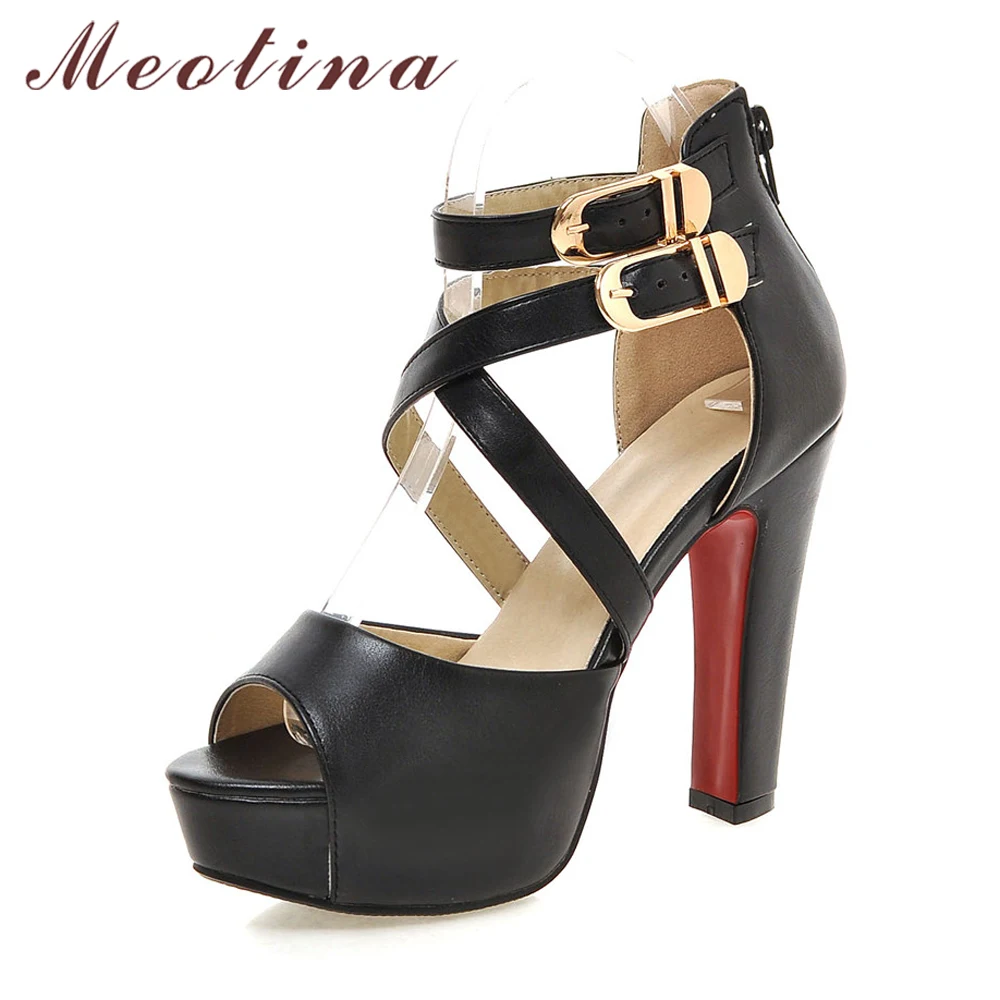 

Meotina Shoes Women Gladiator Sandals High Heels Cross Stray High Heels Peep Toe Sexy Sandals Shoes White Black Size 9 10