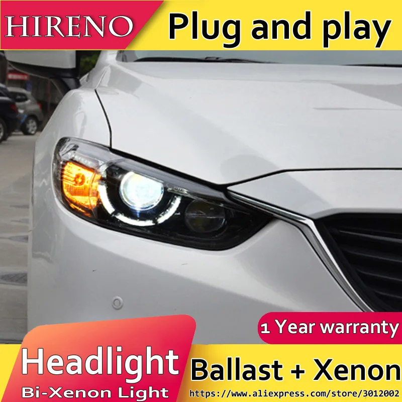 Hireno Headlamp for 2013 2015 Mazda 6 Mazda6 Headlight Assembly LED DRL