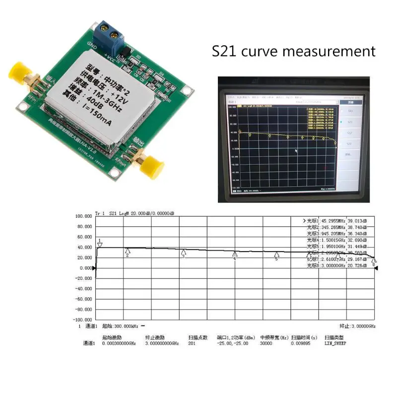 1-3000 МГц 3 ГГц усиление 40 дБ LNA RF широкополосный усилитель мощности модуль DC 12 В 150 мА