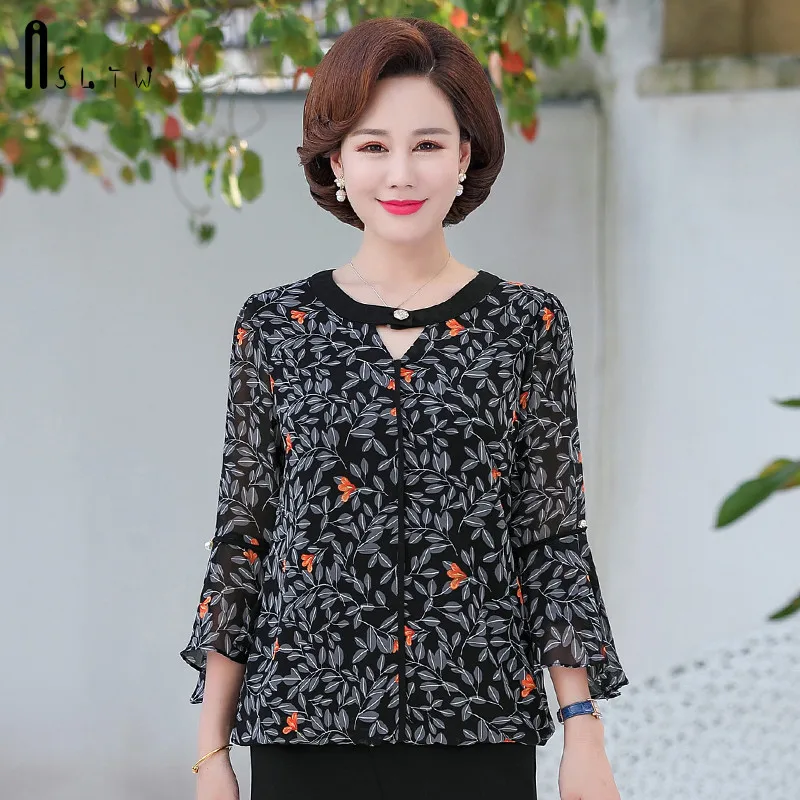  ASLTW Chiffon Blouse Spring Autumn Half Bell Sleeve Loose Women's Shirt New Plus Size O Neck Elegan