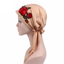 Модная Розовая вышивка Рак химиотерапия шляпа бини шарф Тюрбан головной убор женская летняя вязаная шапка