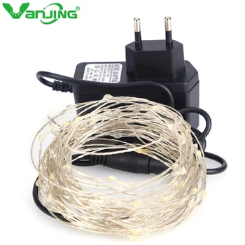 

10M 100leds LED String Light Silver Wire Fairy Lights with 12V 1A Power Adapter Christmas New Year Wedding Decoration Lights