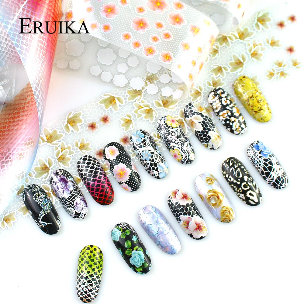 

ERUIKA 16pcs/set Flower Peacock Designs Starry Sky Nail Art Foils 3D Glue Transfer Sticker Nails Tips Manicure Nail Decor Tools
