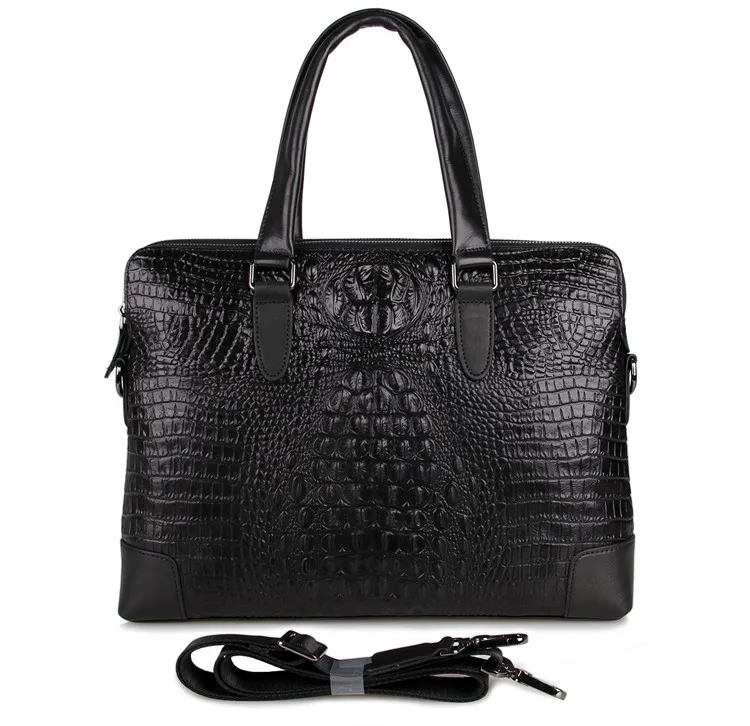 Crocodile pattern cowskin real Genuine leather men messenger bags black color briefcase alligator portfolio shoulder bag