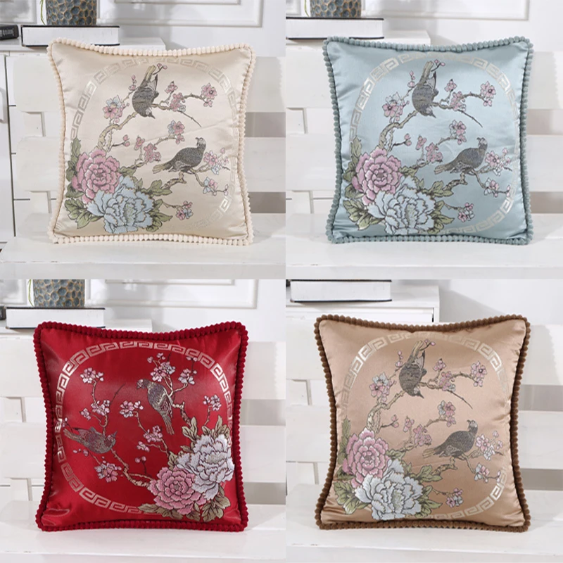 

Pillow Case Cover home Decorative Pillowcase Lark Flower Bird Pattern New European style Rope Side