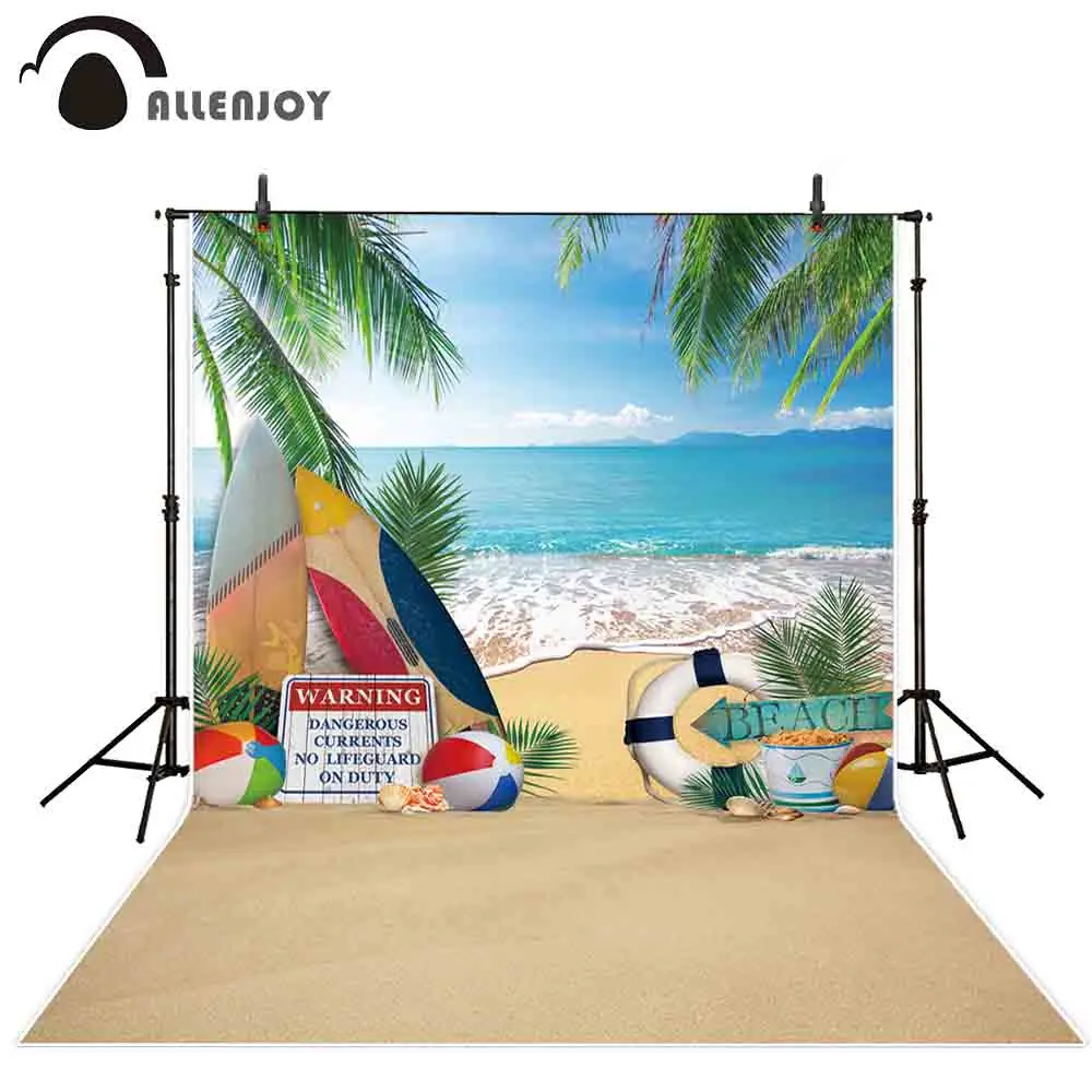 

Allenjoy Background Tropical sea Beach coconut tree surfboard ball Holiday Scenic island Photography Backdrop
