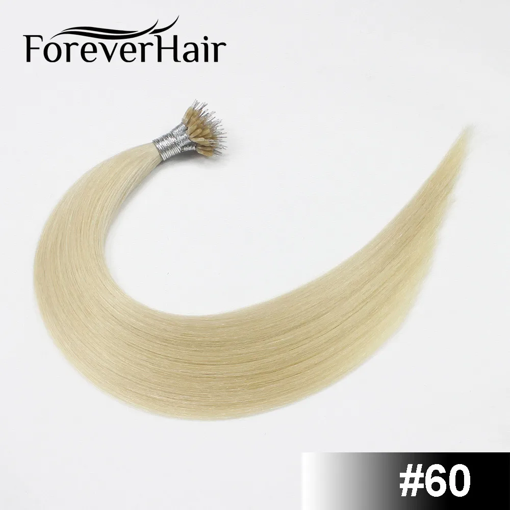 FOREVER HAIR Nano Ring Hair Remy человеческие волосы для наращивания 0,8 г/локон 1" 18" 2" платиновый блонд европейские микро бусины 50 штук - Цвет: #60