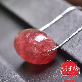 

Natural Red Ice Strawberry Quartz Pendant Women Men Crystal Barrel Shape Necklace Pendant Bead