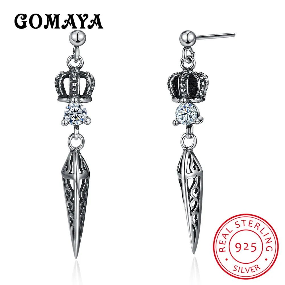 

GOMAYA 925 Sterling Silver Women Crow Inlaid Zircon Earrings Long Earrings Vintage Styl for Female Girl Fine Jewelry