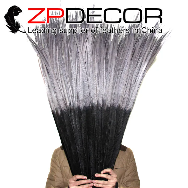 

ZPDECOR 65-70cm(26-28inch) 50pieces Hand Select Dyed Grey and Black Long Golden Pheasant Tail Feathers for Carnival Decoration