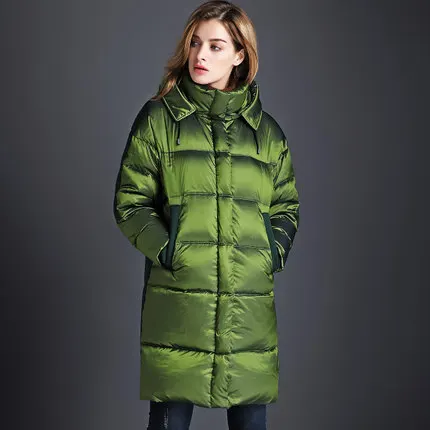 Cheap 2016 new hot winter Thicken Warm woman Down jacket Coat Parkas Outerwear Hooded Splicing long plus size Loose luxurious Straight