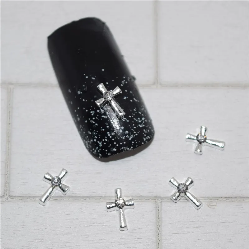 

10psc New Silver Cross 3D Nail Art Decorations,Alloy Nail Charms,Nails Rhinestones Nail Supplies #204