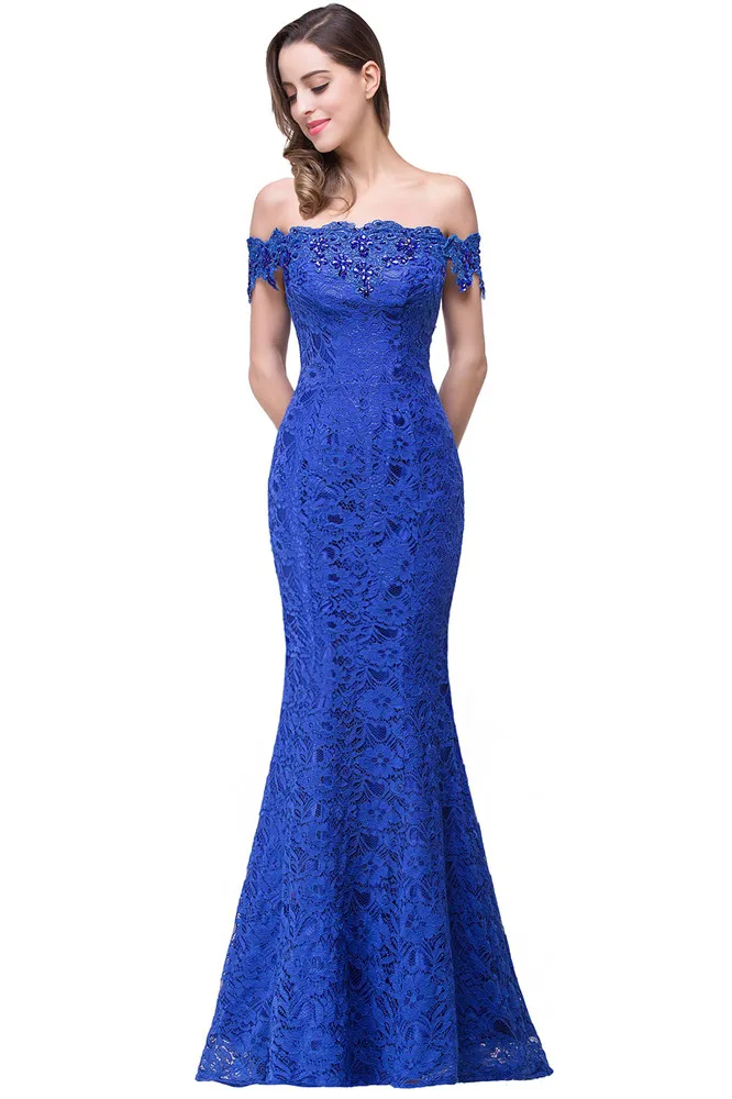 Бордовое платье с тесьмой Русалка Длинные платья подружки невесты с открытыми плечами Бисероплетение Свадебное платье - Цвет: Royal Blue