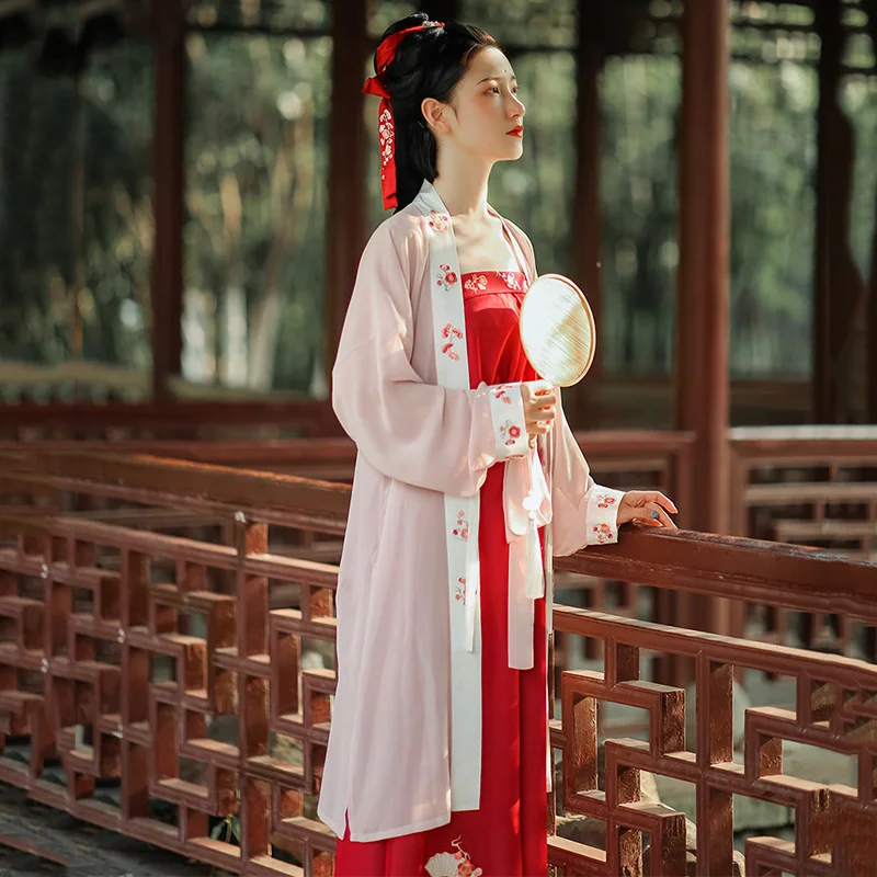Вышивка Hanfu красный костюм для классических танцев Женский карнавальный наряд