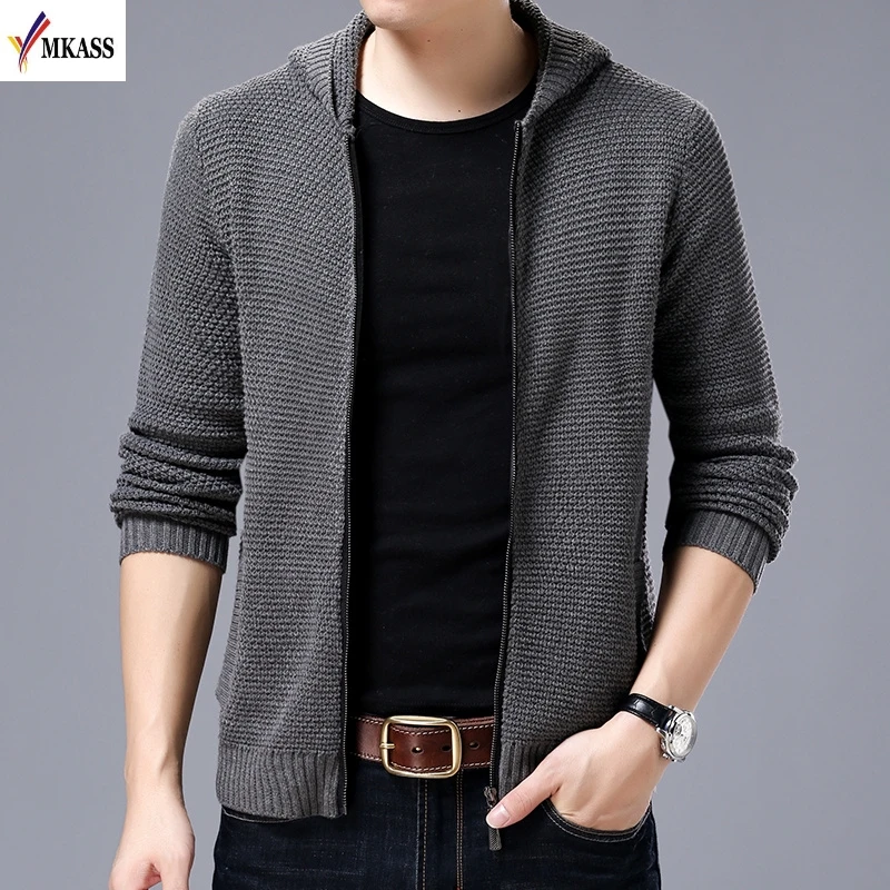 2017 New Autumn Mens Cardigan Sweaters Slim Hood Sweater Jacket For Men 100% Cotton Cardigan Knitted Outerwear High Quality