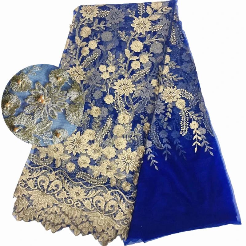 

blue tulle lace with beads Latest African lace fabrics high quality 2018 French beaded lace embroidery for wedding dress