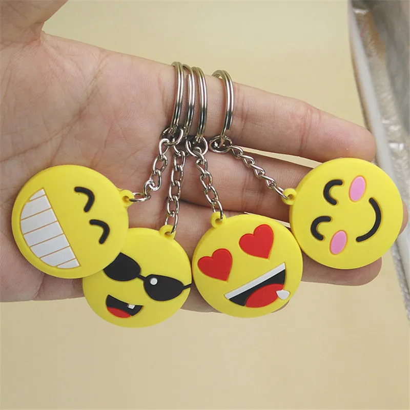 

100pcs/lot Lovely Emoji Emoticon Keychains Rubber Cabochon Keyring Jewelry For Women smiley face key rings PVC pendants