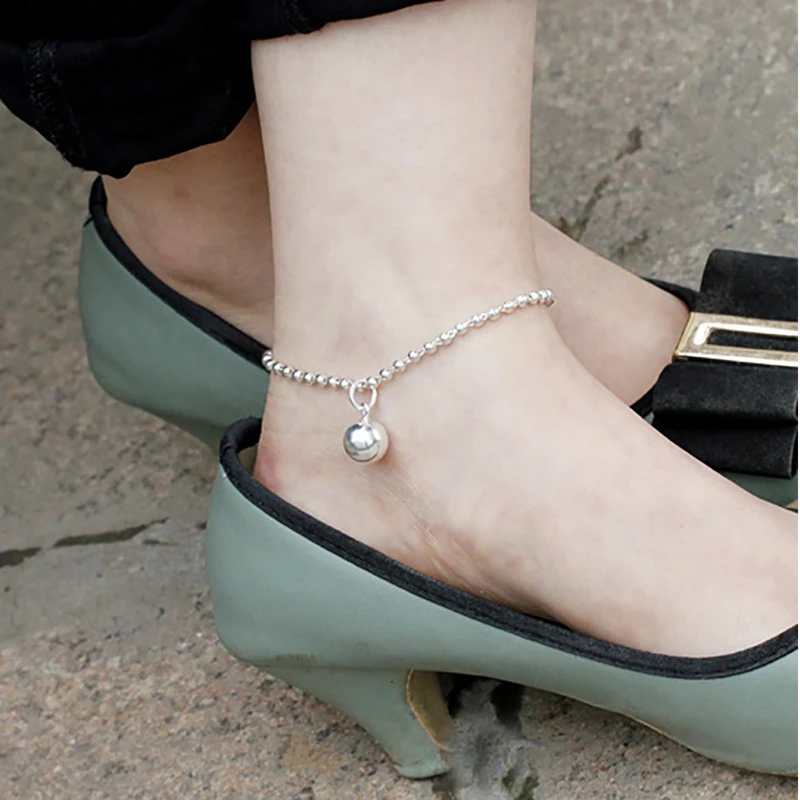 21 см+ 3,6 см простые милые Полные шарики бусины сладкие корейские женские ножные браслеты ювелирные изделия стерлингового серебра 925 Jewelry ювелирные изделия для подарка