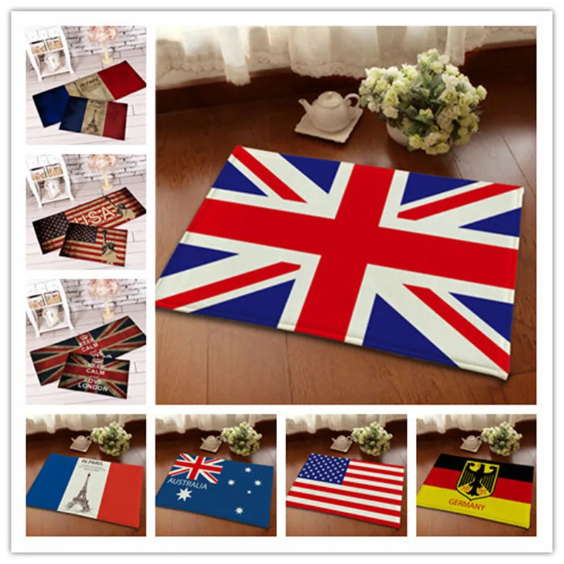 

American/Germany/England/Canada Flag Shape Car Carpet Floor Mat for Bathroom Flannel Anti-slip Custom Door Mat for Living Room