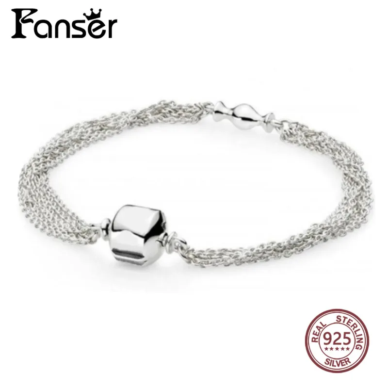 

FANSER 2017 New Authentic 925 Sterling Silver Fit Original Stable Lock DIY Charm Snake Chain Link Hand Bangle Bracelet Jewelry